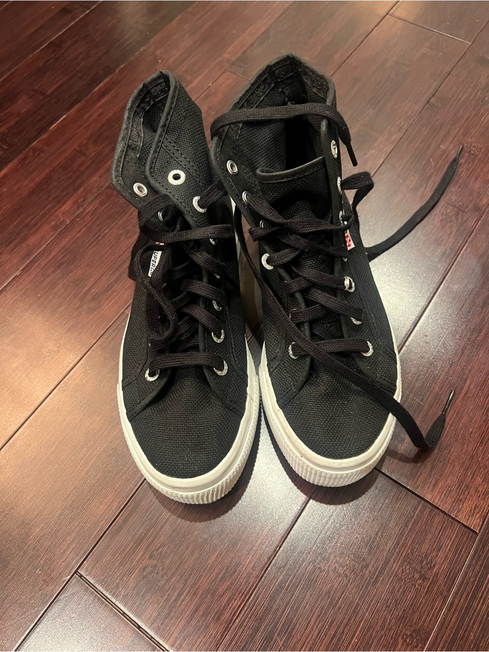 Superga Black High-Top Canvas Sneakers with White Soles